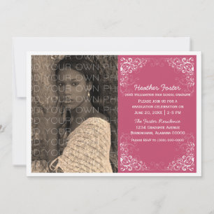 Fuchsia Elegant Swirls Photo Graduation Invite