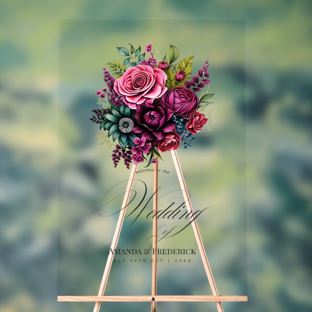 Fuchsia, Emerald Green et Black Floral Mariage (Neutre)