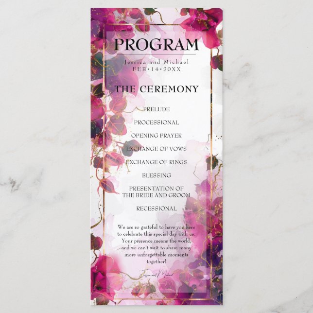 Fuchsia Enchantment: Watercolor wedding program (Front)