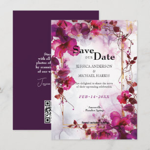 Fuchsia Enchantment: Watercolor Wedding Save The Date