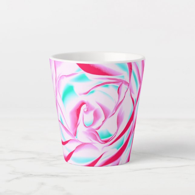 Fuchsia et Aqua Floral Design Latte Mug (Devant)