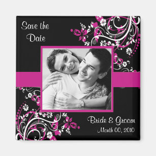 Fuchsia et Black Save the Date photo magnets
