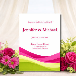 Fuchsia et invitation de mariage moderne vert citr