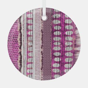 Fuchsia Ethnic Border Abstract Glass Ornament
