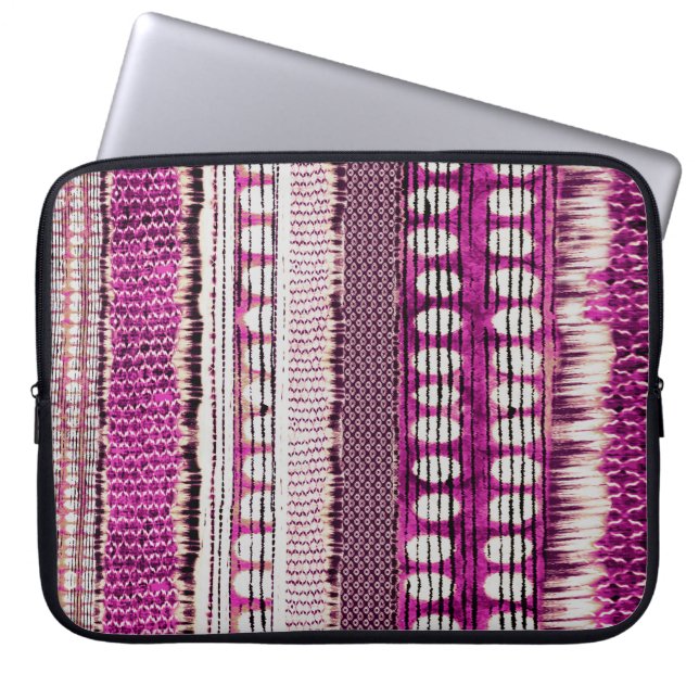 Fuchsia Ethnic Border Abstract Laptop Sleeve (Front)