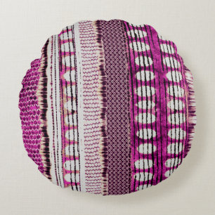Fuchsia Ethnic Border Abstract Round Pillow
