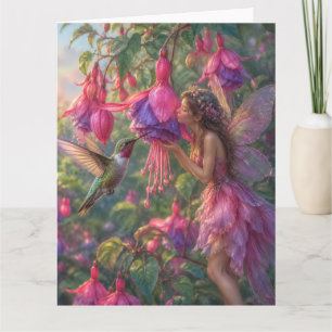 Fuchsia Fairy with hummingbird Card