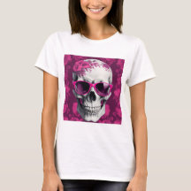 Fuchsia Floral 3D Dead Skull wearing sunglasses