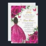 Fuchsia Floral Brown Princess Quinceañera Sweet 16 Invitation<br><div class="desc">Personalize this elegant fuchsia hot pink floral Quinceañera / Sweet 16 birthday invitation easily and quickly. Simply click the customize it further button to edit the texts, change fonts and fonts colours. Featuring vibrant fuchsia roses, butterflies and a girl dressed in a glittery fuchsia ball gown. Matching items available in...</div>