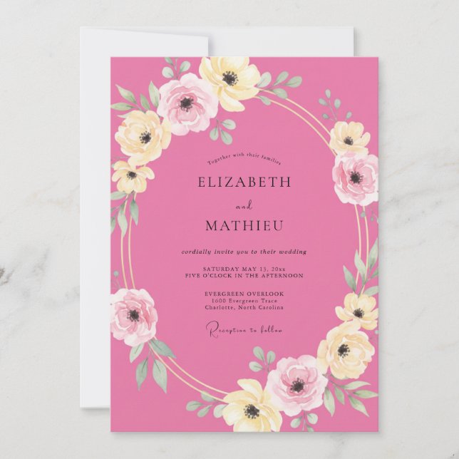 Fuchsia Floral Romantic Spring Wedding Invitation (Front)