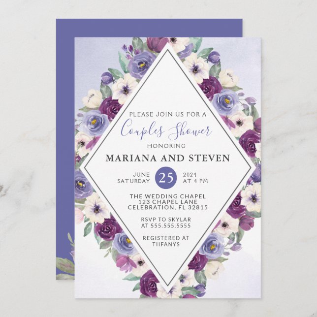 Fuchsia Floral Wedding Couples Shower Invitation (Front/Back)