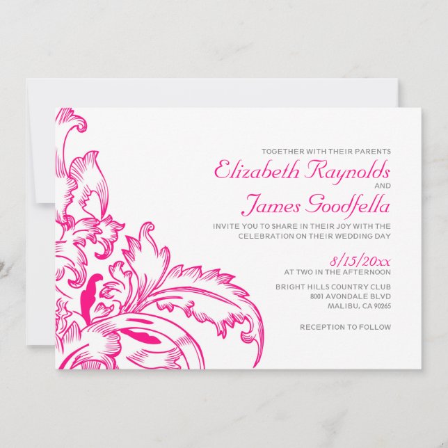 Fuchsia Flourish Wedding Invitations (Front)