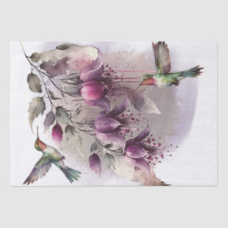 Fuchsia Flower Hummingbird Watercolor Tissue Paper