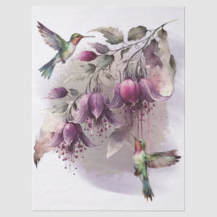 Fuchsia Flower Hummingbird Watercolor Tissue Paper