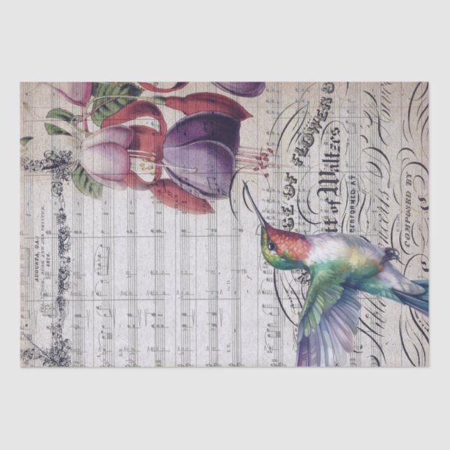 Fuchsia Flower Hummingbird Watercolor Tissue Paper (Front)
