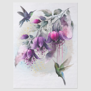 Fuchsia Flower Hummingbird Watercolor Tissue Paper