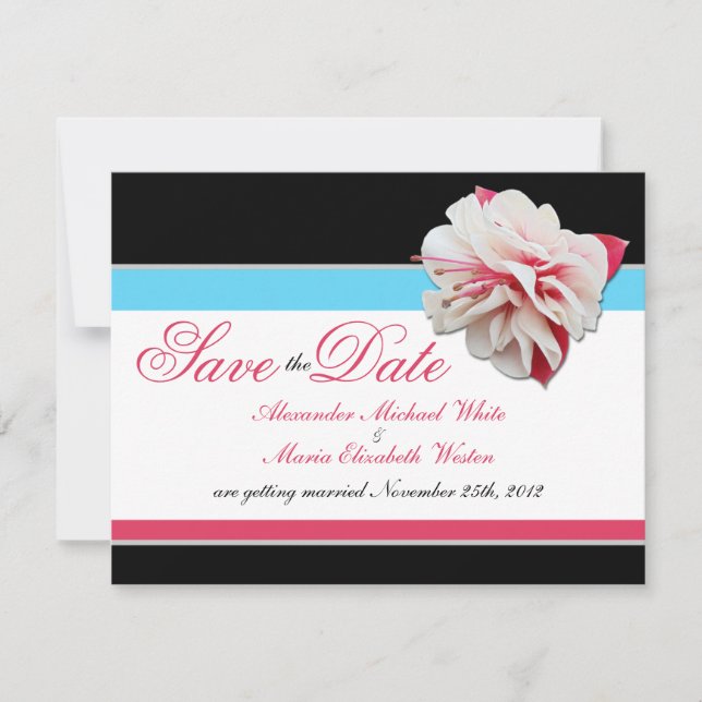 Fuchsia Flower Pink & Aqua Wedding Save the Dates Invitation (Front)