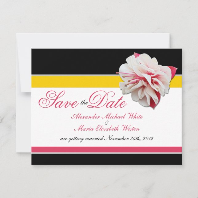 Fuchsia Flower Pink Yellow Wedding Save the Dates Invitation (Front)