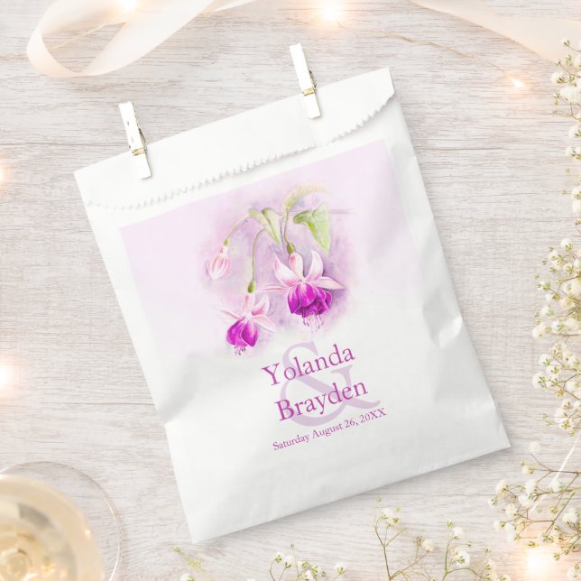 Fuchsia flower watercolor wedding favour bag (Clipped)