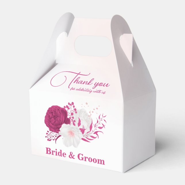 fuchsia flowers botanical wedding favor box (Front Side)