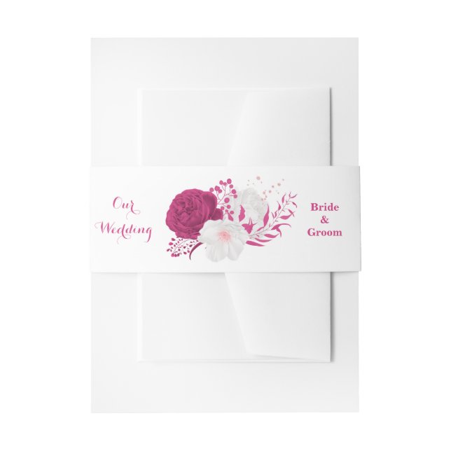 fuchsia flowers botanical wedding invitation belly band (Front Example)