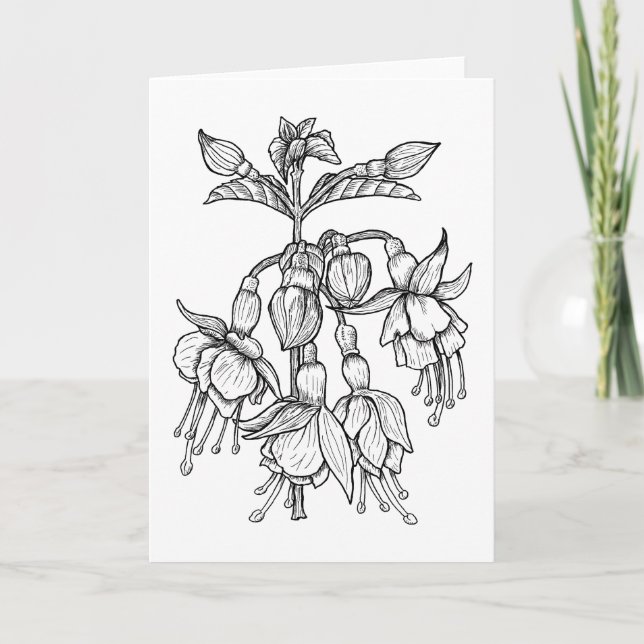 Fuchsia Flowers Colour It Yourself Card (Front)