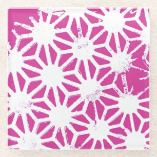 Fuchsia geometric pattern glass coaster