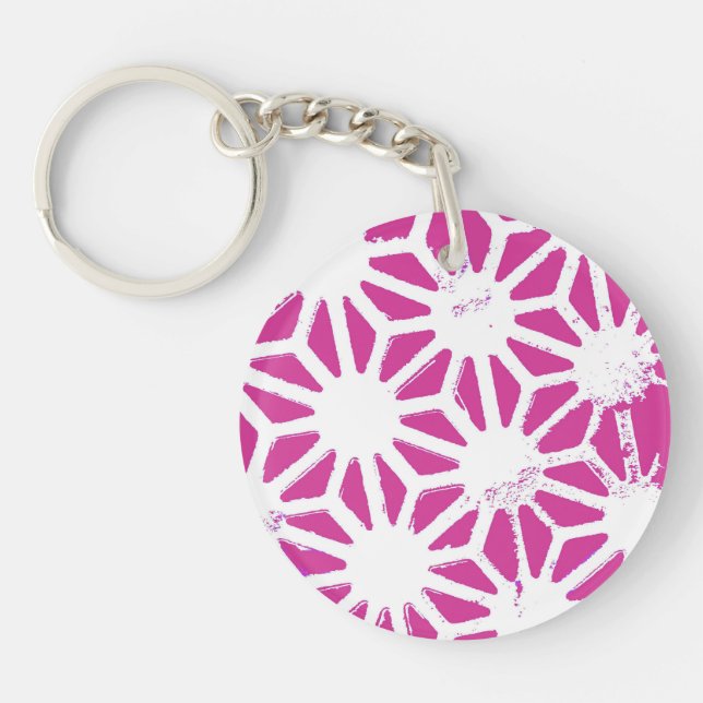 Fuchsia geometric pattern keychain (Front)