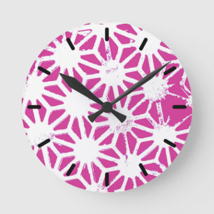 Fuchsia geometric pattern round clock