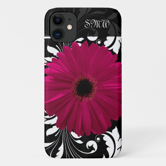 Fuchsia Gerbera Daisy with Black and White Swirl Case-Mate iPhone Case (Back)