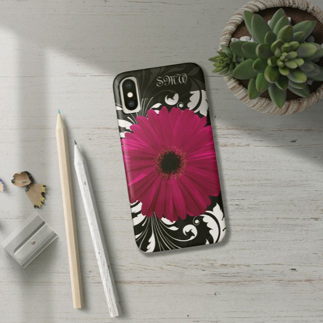 Fuchsia Gerbera Daisy with Black and White Swirl Case-Mate iPhone Case (Creator Uploaded)
