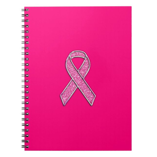 Fuchsia Glitter Style Pink Ribbon Awareness Notebook (Front)