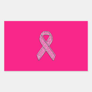 Fuchsia Glitter Style Pink Ribbon Awareness Sticker