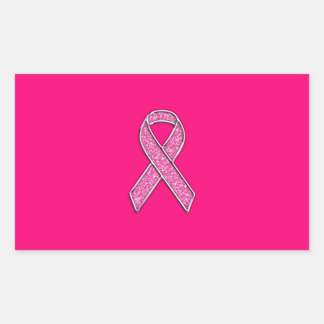 Fuchsia Glitter Style Pink Ribbon Awareness Sticker (Front)
