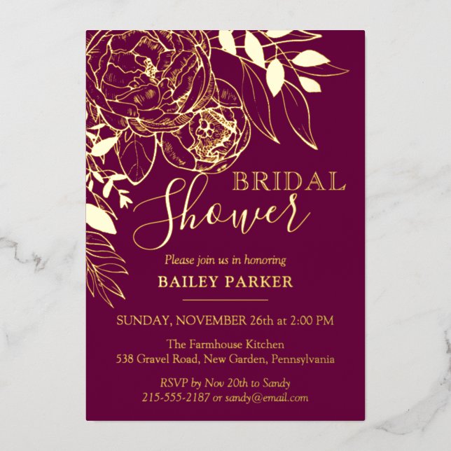 Fuchsia & Gold Modern Floral Peony Bridal Shower (Front)