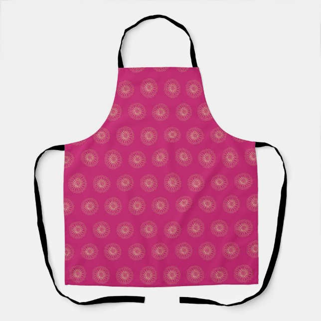 Fuchsia | Golden Zinnia Flower Medallions Apron (Front)