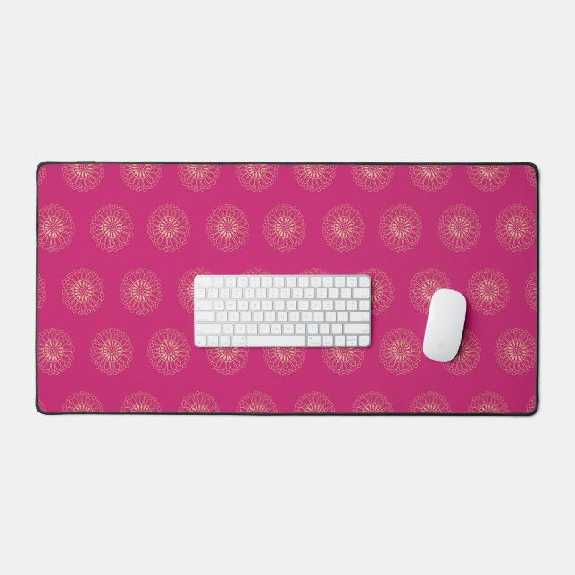 Fuchsia | Golden Zinnia Flower Medallions Desk Mat (Keyboard & Mouse)