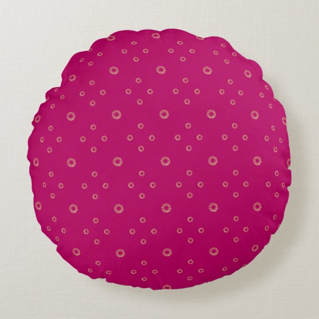 Fuchsia | Golden Zinnia Sun Round Pillow (Front)