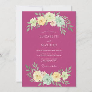 Fuchsia Graceful Botanical Summer Wedding Invitation