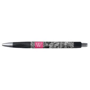 Fuchsia Greek Key and Monogram Photo Collage Pen