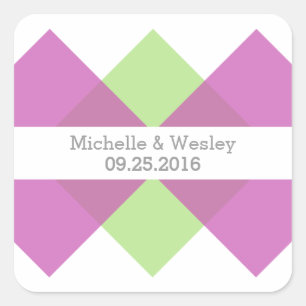 Fuchsia Green Geometric Triad Wedding Stickers