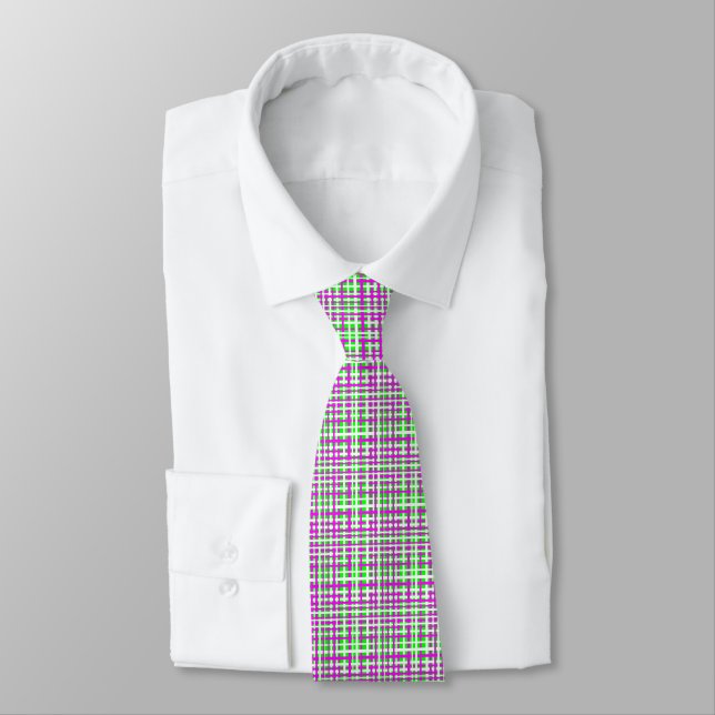 Fuchsia & Green Interlocking Stripes Tie (Tied)