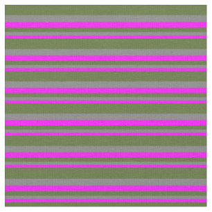 Fuchsia, Grey & Dark Olive Green Coloured Lines Fabric