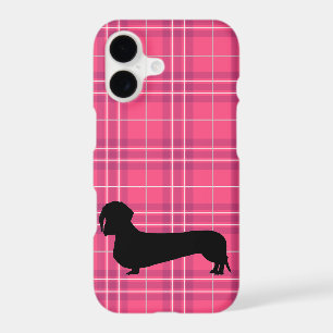 Fuchsia Grey Plaid Dachshund Pattern Preppy