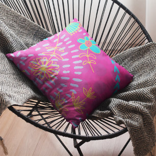 Fuchsia Hand Drawn Design Throw Pillow