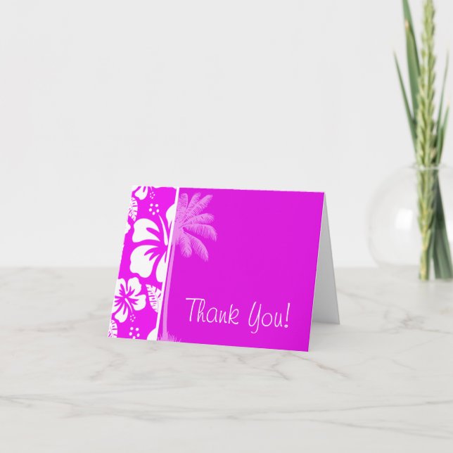 Fuchsia Hawaiian Tropical Hibiscus; Palm Thank You Card (Front)