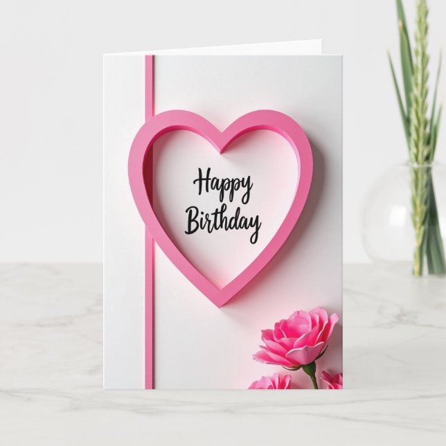 Fuchsia Heart Birthday Card (Front)