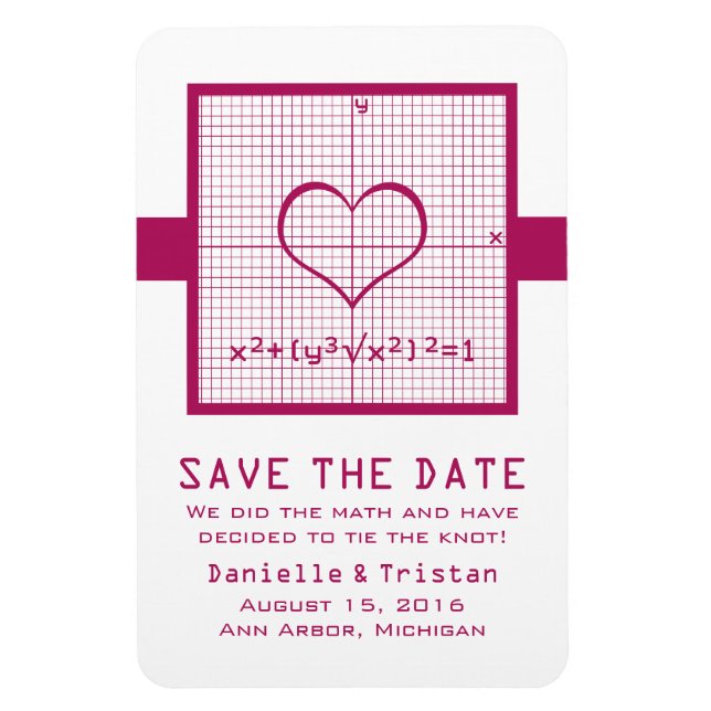 Fuchsia Heart Math Graph Save the Date Magnet (Vertical)