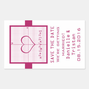 Fuchsia Heart Math Graph Save the Date Stickers