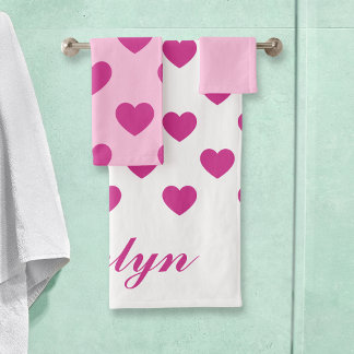Fuchsia Heart Pattern y2k Pink Preppy Bath Towel Set